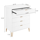 Manhattan Comfort DUMBO Modern Nightstand, Dresser Set and 5-Drawer Tall Dresser Set - White-Stylish Splayed Gold Metal Legs Adding Seamless Fashion Design and Durability. Leg Height: 7.32 in.