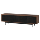 Hudson&Canal Whitman TV Stand for TV's up to 75" - Satin Walnut/Black Grain-The top has a weight capacity of 75lbs, inside storage area can hold 45 lbs in each section