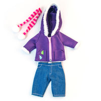 Miniland Doll Clothes - Fits 12-5/8" Dolls - Cold Weather Purple Fleece Set-Perfect for teaching children how to dress for different climates