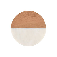 Maxwell & Williams Coaster Collective Round Marble & Acacia White Coaster - 12 Pack-Made of Heat Resistant Ceramic