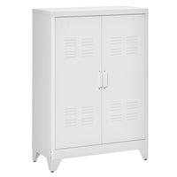 HOMCOM Metal Storage Cabinet with 2 Louvered Doors, Adjustable Shelves - White-2 interior adjustable shelves can be locked in place at 17 fixed levels