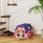PawHut 2-in-1 Cat Scratcher House with Scratching Pad and Grass - Pink-Includes cat grass to entice play and help cats adapt quickly 