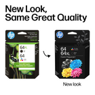 HP 64X/64 Black High Yield/Tri-Colour Standard Yield Ink Cartridges, 2 Pack (3YP23AN)-What's in the box: 1 New Original HP 64XL ink cartridge Colour: Black and 1 New Original HP 64 ink cartridge Colour: Tri-colour