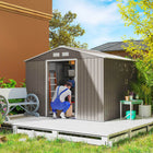 Outsunny Garden Storage Shed with Steel Foundation Kit - 9.1'x 6.4' x 6.3' - Distressed Light Brown-Built from galvanised steel construction with painted finish for weather protect 
