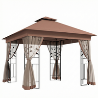 Outsunny 10 ft W x 10 ft L Patio Gazebo - Outdoor Gazebo Canopy - Dark Brown-Gazebo tent with mesh sidewalls is a fantastic addition to your patio, deck, or garden