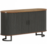 HOMCOM 55" Fluted Modern Sideboard Buffet Cabinet with Sliding Doors - Black Wood Grain-Fluted sliding doors and oval silhouette create a sleek, refined aesthetic
