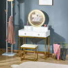 HOMCOM Makeup Vanity Desk with Round Mirror - 31.5" L x 15.7" W x 52" H - White-4 drawers offer ample space to store cosmetics and jewelry 