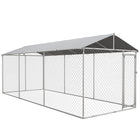 PawHut Outdoor Dog Kennel with Waterproof Cover - 19.7' x 7.5' x 7.5' - Silver-Water and UV-resistant roof keeps pets cool and protected from the rain 