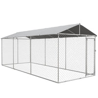 PawHut Outdoor Dog Kennel with Waterproof Cover - 19.7' x 7.5' x 7.5' - Silver-Water and UV-resistant roof keeps pets cool and protected from the rain 