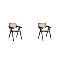 Manhattan Comfort Hamlet 19.67" Industry Chic Dining Arm Chair - Black and Natural Cane - Set of 2-Modern - Industry Chic Cane Dining Chair Perfect for Dining Room Use. Set of 2