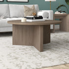Hudson&Canal Anders 36"W Round Coffee Table - Antiqued Grey Oak-Finished in wood-look antiqued grey oak