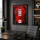 Frameworth Official FIFA World Cup 2026 Canada Alphonso Davies Framed Replica Jersey - 25.75" x 33.75"-Finished size 25.75" x 33.75", a vertical display sized for living rooms, offices, fan caves and sports rooms.