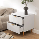 HOMCOM Nightstand with 2 Drawers - White-Constructed from stable MDF with solid metal legs