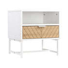 HOMCOM Modern Bedside Table with Drawer and Storage Shelf - White-Two colours and a herringbone pattern gives it a unique look
