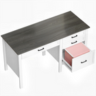 HOMCOM 54" Farmhouse Executive Desk with File Drawer - White Wood Grain-Blends a black woodgrain top with a white frame for classic farmhouse charm