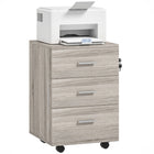 Vinsetto 3-Drawer Letter/A4 Filing Cabinet with Lock & Wheels - Grey Wood Grain-Tabletop can hold printers, scanners or display person items
