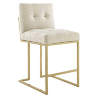 Modway Privy Gold Stainless Steel Upholstered Fabric Counter Stool - Gold/Beige-Glam Deco Kitchen Counter Stool