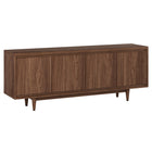 Hudson&Canal Aelin TV Stand for TV's up to 75" - Satin Walnut-Features four beveled doors with enclosed cabinets and 4 shelves for ample storage