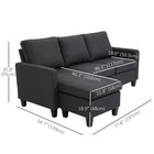 HOMCOM Sectional Sofa with Ottoman - Dark Grey-Thick, high-density foam padding ensures a comfortable seating experience