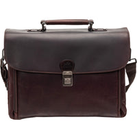 Mancini Buffalo Double Compartment Briefcase for 15.6" Laptop - 15.6" x 6" x 11.75" - Brown-Pocket on the front equipped with the latest RFID wave blocking technology