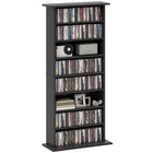 HOMCOM Slim Media Storage Cabinet - Black-Adjustable shelves accommodate up to 185 DVDs or Blu-rays