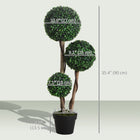 HOMCOM 35" Artificial Boxwood Triple Ball Topiary Tree - Dark Green-Robust nursery pots provide stable bases 