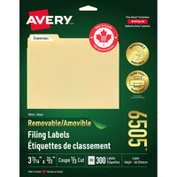Avery White Laser/Inkjet Removable Filing Labels, 3-7/16" x 2/3", 300 Pack (06505)-Easy to customize with free templates and designs using Avery® Design & Print Online Software