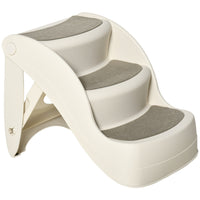 PawHut Foldable 3-Step Pet Stairs with Non-slip Treads - Cream-An ideal solution to allow pets to reach high surfaces such as beds, sofas and more.