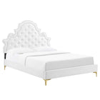 Modway Gwyneth Tufted Performance Velvet Twin Platform Bed with Gold Metal Legs - White-Assembly Required