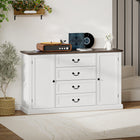 HOMCOM 57.9" L Sideboard with Charging Station and Thickened Top - White Wood Grain-Versatile as a kitchen storage cabinet, coffee bar cabinet, living room cabinet, TV cabinet or entryway cabinet