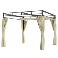 Outsunny Outdoor Gazebo Retractable Pergola Canopy with Curtains - 10' x 10' - Beige-Retractable roof allows you to effortlessly control sun and shade exposure 