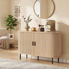 HOMCOM 55" Fluted Mid Century Sideboard Buffet Cabinet with Tambour Sliding Doors - Natural Wood-Five metal legs including an adjustable center leg ensure superior stability