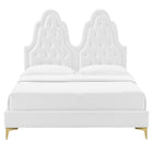Modway Alexandria Tufted Performance Velvet Twin Platform Bed with Gold Metal Legs - White-Assembly Required