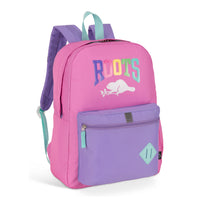 Roots Recycled Backpack  - 22.5L - Colour Block Logo - Pink Purple-Eco-Friendly: Made from recycled polyester, offering a sustainable choice that doesn't compromise on quality