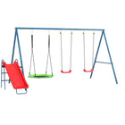 Outsunny 4 in 1 Metal Swing Set with Saucer Swing, Slide - Dark Blue-Including multiple play options