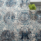 Modway Entourage Kensie Distressed Floral Moroccan Trellis Area Rug - 5 ft W x 8 ft L - Ivory/Blue-Protect Floors From Foot Traffic / Furniture