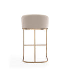 Manhattan Comfort Louvre 21" Mid-Century Modern Faux Leather Upholstered Barstool - Cream and Titanium Gold - 3 Pack-Seat Height: 30"'