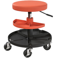 HOMCOM Rolling Mechanic Stool - Coral Orange-Heavy-duty steel frame supports up to 300 lb (135 kg), ensures durability
