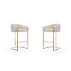 Manhattan Comfort Louvre 21" Mid-Century Modern Faux Leather Upholstered Barstool - Cream and Titanium Gold - 2 Pack-Mid-Century Modern Barstool with Backrest Perfect for Bar and Kitchen Use