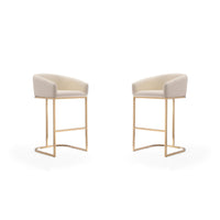 Manhattan Comfort Louvre 21" Mid-Century Modern Faux Leather Upholstered Barstool - Cream and Titanium Gold - 2 Pack-Mid-Century Modern Barstool with Backrest Perfect for Bar and Kitchen Use