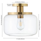 Hudson&Canal Tatum 11" Wide Semi Flush Mount with Glass Shade - Brushed Brass/Clear-Mounting hardware included