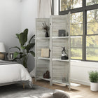 HOMCOM 4 Panel Freestanding Room Divider with Display Shelf for Home Office - Distressed White-Can block sunlight with opaque wood panels

