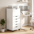 HOMCOM 5 Drawer Vertical Mobile Filing Cabinet with Lockable Wheels - White-Features with soft-close hinges that prevent slamming 