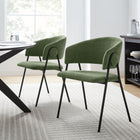 Modway Nella Upholstered Heathered Chenille Dining Chairs - Eucalyptus/Black - 2 Pack-Tapered Metal Legs