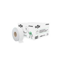 Globe Commercial JRT2000 Jumbo Roll Toilet Tissue - 1 Ply - White - 2000'/Pack - 12 Pack-Core Diameter of 3.3” and total roll diameter of 8.66”