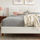 Modway Sofia Channel Tufted Performance Velvet Full Platform Bed with Wood Legs and Gold Metal Sleeves - White-Assembly Required