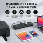 Huntkey 6' Flat Plug Surge Protector Power Strip with 12 Outlets and 3 USB Ports - Black-Features a unique layout with 12 AC outlets spaced widely apart, specifically designed to accommodate bulky adapter plugs without blocking neighboring sockets.