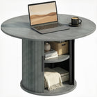 HOMCOM 31.5" Round Coffee Table with Storage - Grey-Hidden sliding door reveals spacious storage for household items