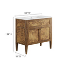 Modway Elysian 36" Wood Bathroom Vanity - White/Brown-Ceramic Sink Basin