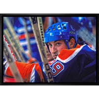 Wayne Gretzky Edmonton Oilers Bench Close-up - Framed Canvas - 31" x 22"-Premium canvas print with gallery-wrapped edges